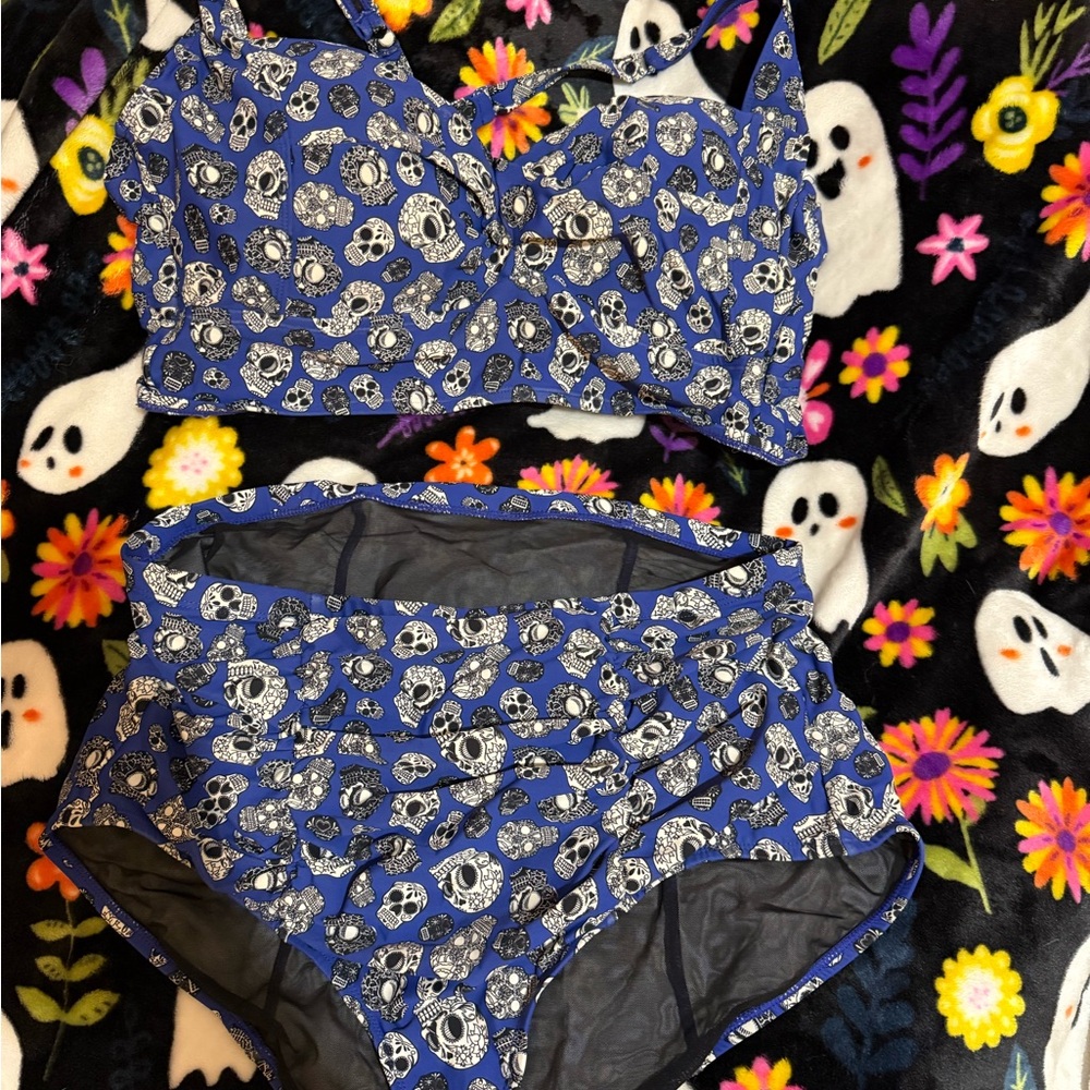 Torrid Blue and White Skull Push-Up Bikini